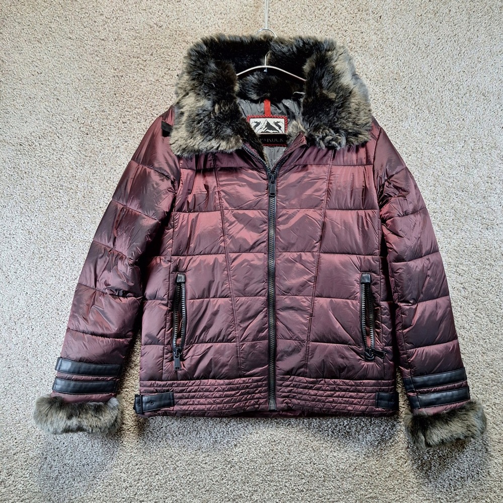 Alp N Rock Puffer Jacket Womens Medium Burgundy Faux Fur Trim Ski Winter Luxe